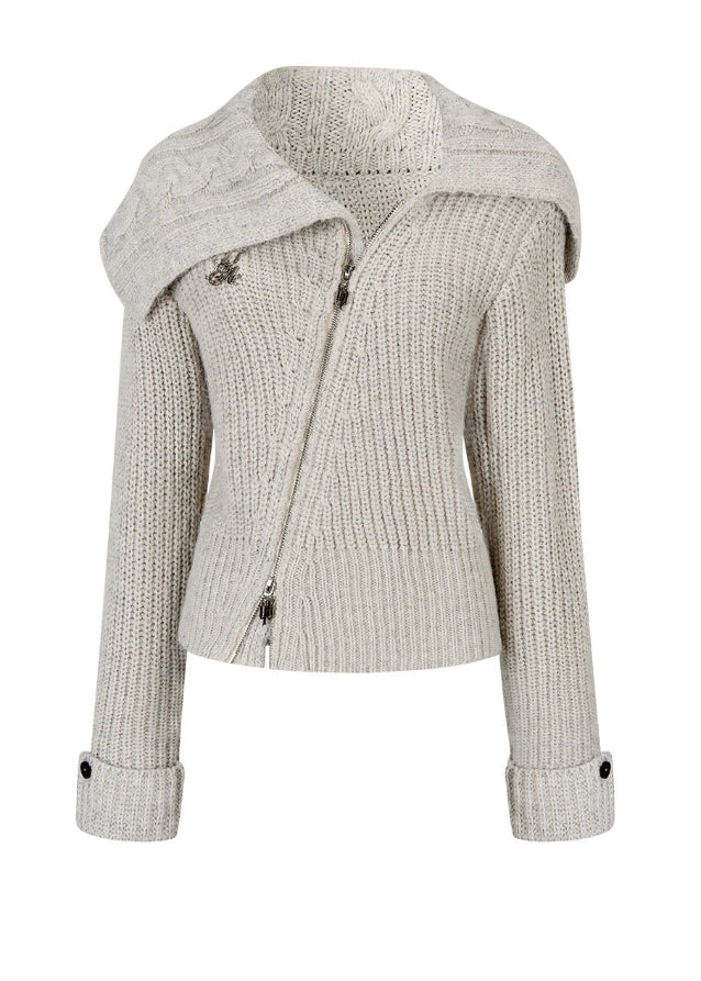 VIAPITTI knit jacket, asymmetrical zipper sweater, diagonal zip knit cardigan, large lapel knit jacket, cropped knit zip sweater, edgy streetwear knit top, autumn winter knit cardigan women, Korean asym zip sweater, grunge knit jacket, waist slimming knit top
