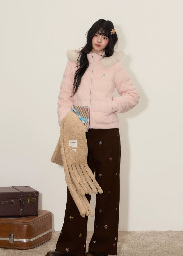 down jacket women, fur collar down jacket, Korean style puffer coat, winter warm hooded jacket, cable knit patchwork coat, soft wool puffer, feminine winter jacket, cute Korean jacket, fluffy hooded down coat, umoumo jacket, winter outerwear women, white down jacket, soft girl winter coat, warm puffer jacket women