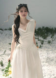 aomalm dress, white maxi dress, summer sundress, korean feminine dress, french style maxi dress, cotton skirt dress, sleeveless long dress, romantic summer dress, resort maxi dress, elegant white dress, moonlight sonata dress, feminine korean fashion