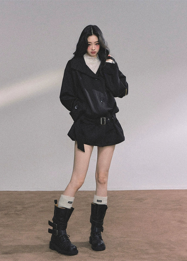 french trench jacket, korean short trench coat, autumn outerwear women, seoul street style jacket, belted loose fit coat, stand collar windbreaker, hepurn fashion jacket, elegant french outerwear, korean fashion 2025, minimalist city coat, oversized chic jacket, trendy korean outfit, casual luxury jacket, nom alm style, korean modern trench