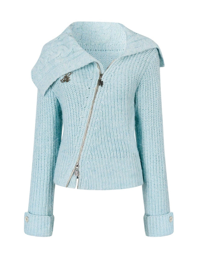 VIAPITTI knit jacket, asymmetrical zipper sweater, diagonal zip knit cardigan, large lapel knit jacket, cropped knit zip sweater, edgy streetwear knit top, autumn winter knit cardigan women, Korean asym zip sweater, grunge knit jacket, waist slimming knit top
