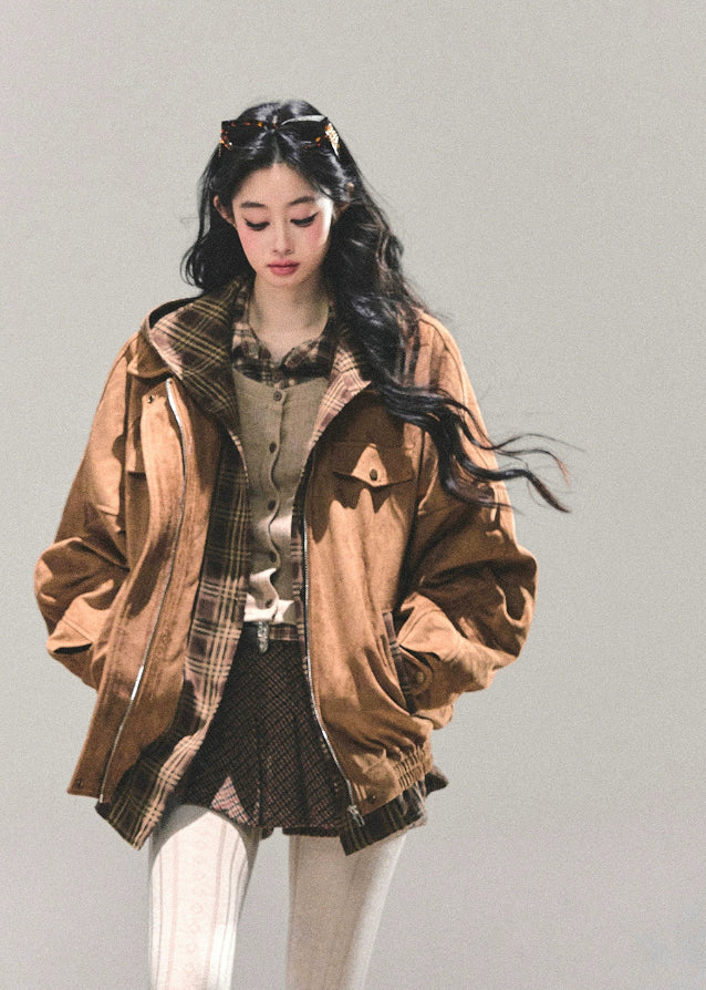 AOMALM jacket, Hepburn style coat, Korean winter jacket, plaid hood padding, feminine winter coat, padded jacket women, vintage plaid jacket, winter warm coat, hooded padded outerwear, Korean fashion 2025, soft padded jacket, cozy winter top, aesthetic winter outfit, dawn jacket, brown plaid coat, warm hooded jacket, Korean streetwear outerwear, stylish winter padding, warm feminine coat, A-line winter jacket