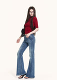Red high-neck fitted top with mid sleeves