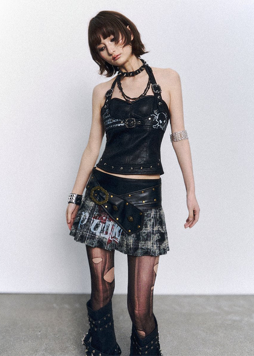 leather camisole women, punk tank top women, chain strap top, grunge outfit women, edgy outfit women, street style top, punk style clothing, y2k edgy outfit, alternative fashion women, black leather top, fitted camisole women, urban streetwear women, statement top women, cropped leather top, rebellious fashion outfit, underground fashion women, dark aesthetic outfit, edgy streetwear women, strappy tank top women, modern punk fashion