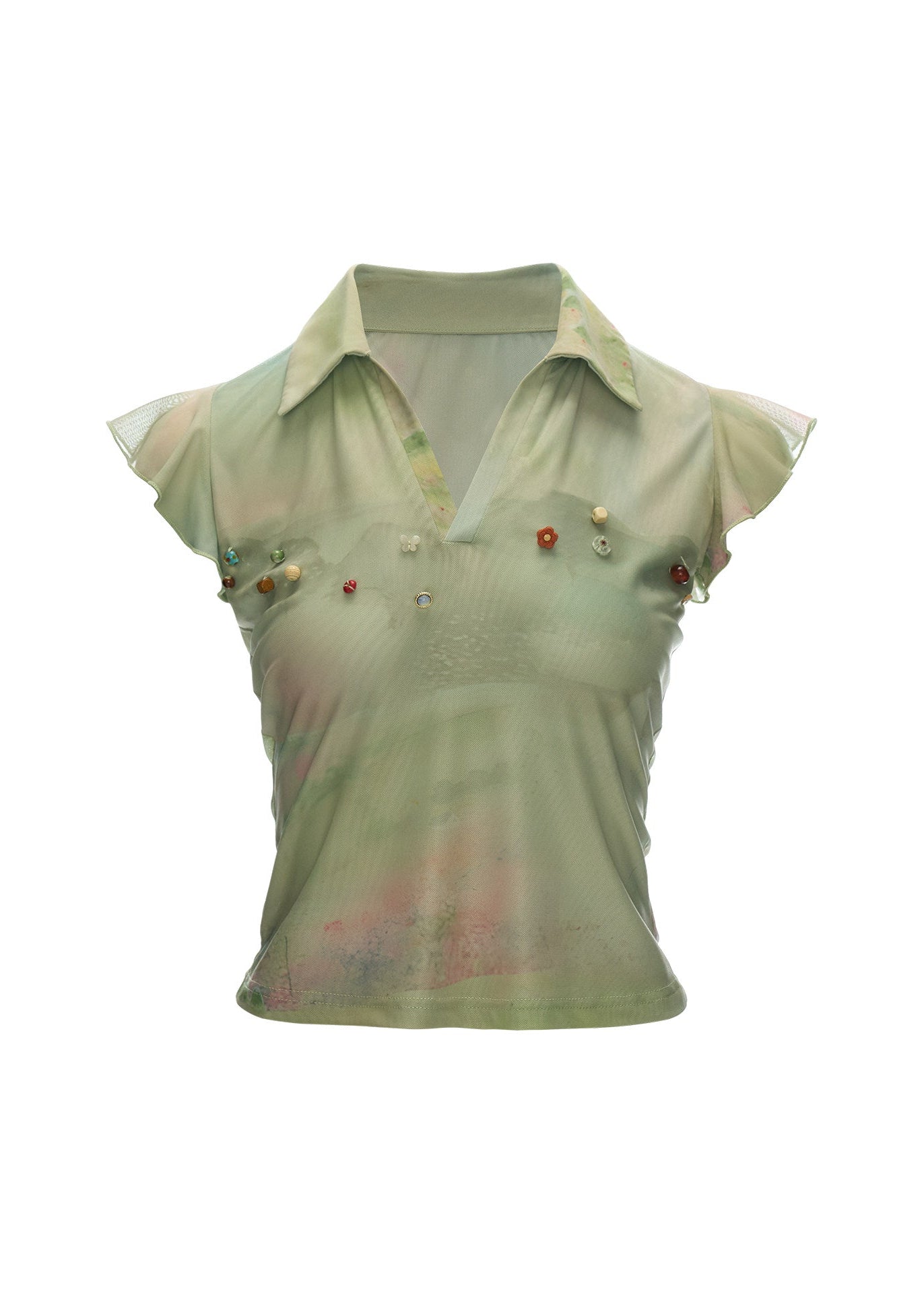 summer 2026 outfits, summer outfit ideas, vacation outfit women, brunch outfit women, picnic outfit women, casual summer outfits women, sheer green top, vintage polo top women, flutter sleeve blouse, beaded summer top, french vintage outfit, european summer outfit, lightweight summer blouse, romantic summer fashion, soft aesthetic clothing