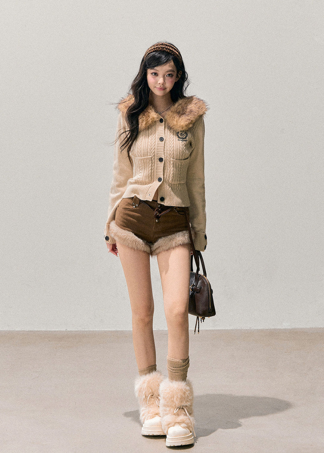 AOMALM cardigan, Korean knit cardigan, fur collar cardigan, hooded knit jacket women, feminine winter cardigan, soft girl knitwear, Korean winter fashion, faux fur collar sweater, slim fit cardigan women, cozy winter knit, cute hooded sweater, Korean aesthetic clothing, women’s winter knit top, feminine layered cardigan, soft winter outfit