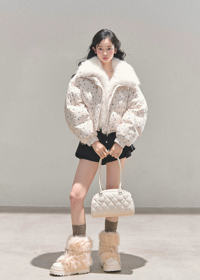 AOMALM down jacket, Korean winter jacket women, cropped fur hood jacket, white duck down coat, soft girl winter outfit, blue cropped puff jacket, warm thick down coat, Korean fashion 2025 winter, feminine winter jacket, plush collar down coat