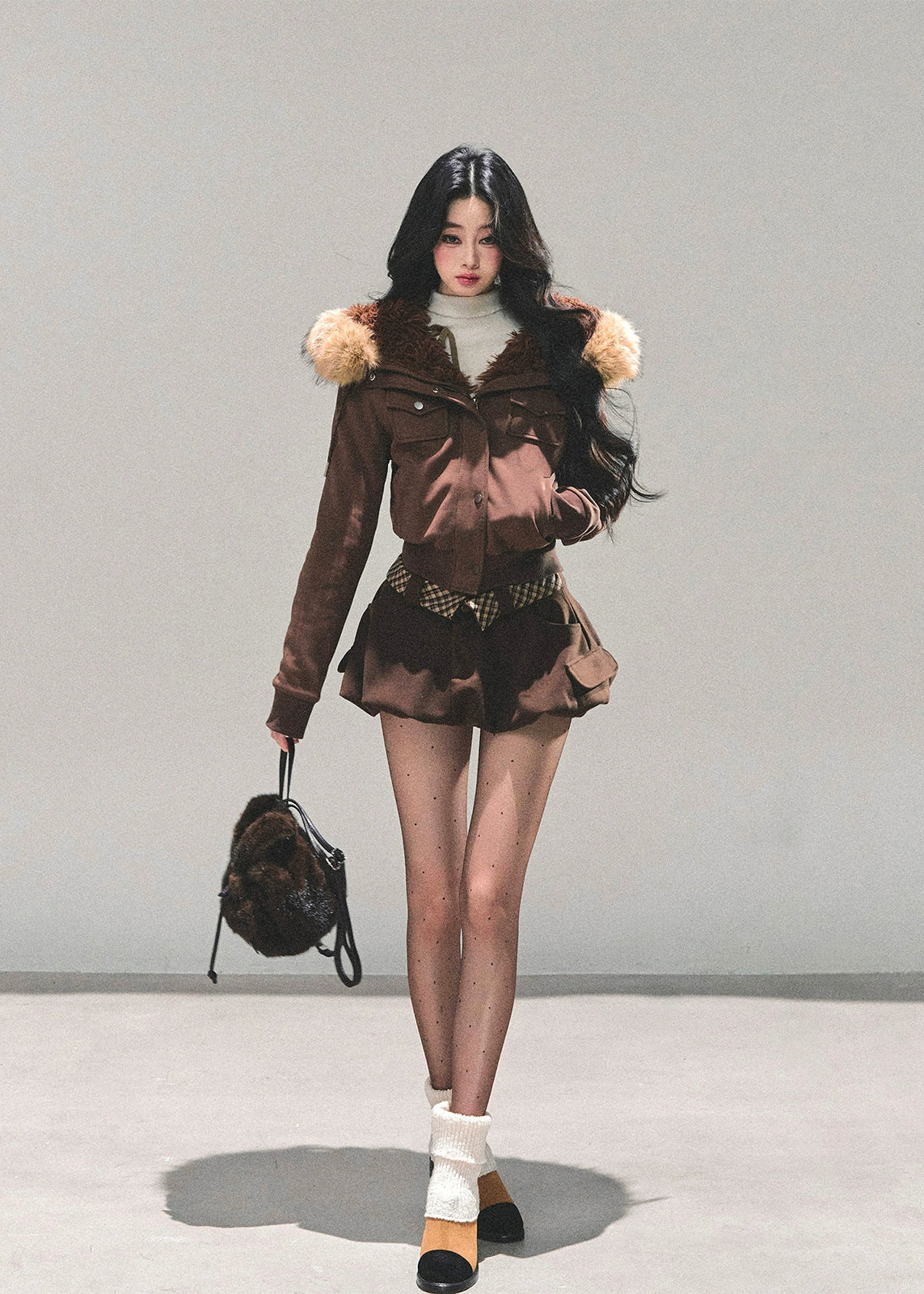 winter faux fur jacket, Korean winter coat, plush hooded jacket, AOMALM jacket, British style coat women, cute winter jacket, feminine winter outerwear, faux fur hood coat, soft plush winter coat, Korean aesthetic fashion, warm stylish jacket women, winter street style Korea, girly winter jacket, fluffy hood coat, cozy winter outerwear, trendy winter fashion 2025, Maillard tones jacket, autumn winter korean tops