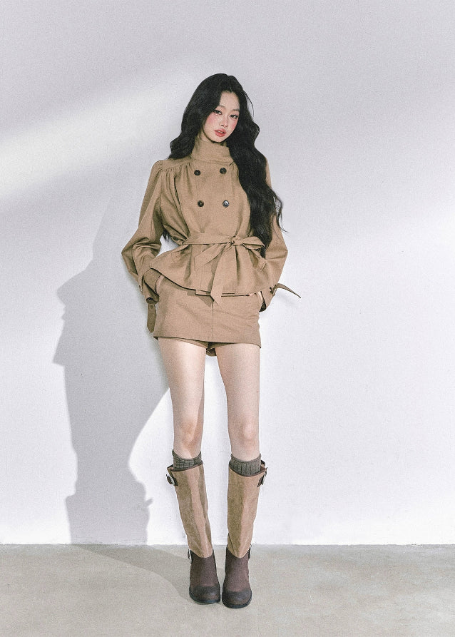 french hepburn suit set, korean two piece skirt suit, autumn peplum blazer set, belted blazer mini skirt, elegant korean outfit women, seoul chic fashion set, french inspired skirt suit, korean business chic outfit, hepburn korean office set, korean high end autumn fashion, korean modern lady outfit, classy two piece set for women, parisian blazer skirt set, kfashion blazer outfit, korean elegant matching set