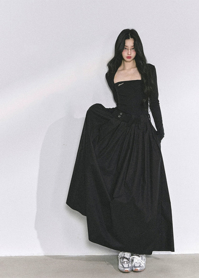 korean long dress, french hepburn maxi dress, korean fashion long sleeve dress, elegant black gown, autumn maxi dress women, waist slimming long skirt, seoul style formal dress, korean elegant outfit 2025, black hepburn style dress, feminine long sleeve maxi, korean boutique dress, chic minimalist maxi, classy black evening dress, elegant korean clothing, nom alm dress