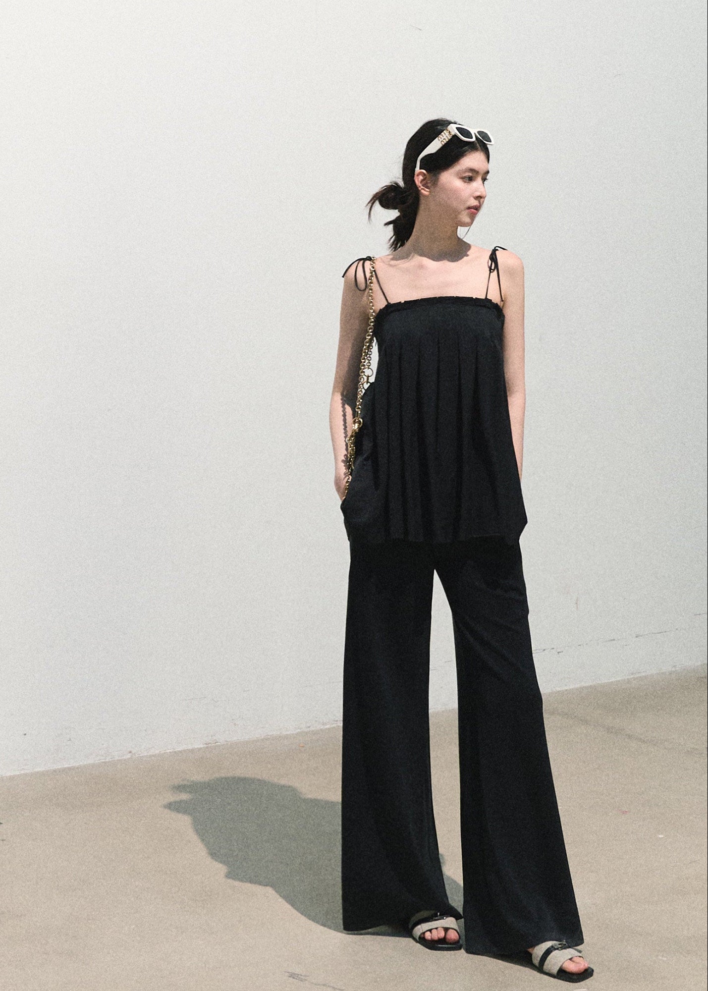 oakmoo pants, modal wide leg pants, black wide leg pants, korean minimal fashion, casual summer pants, soft knit pants women, relaxed wide leg trousers, travel pants women, bare feel pants, quiet luxury casual pants, black lounge pants, effortless summer outfit