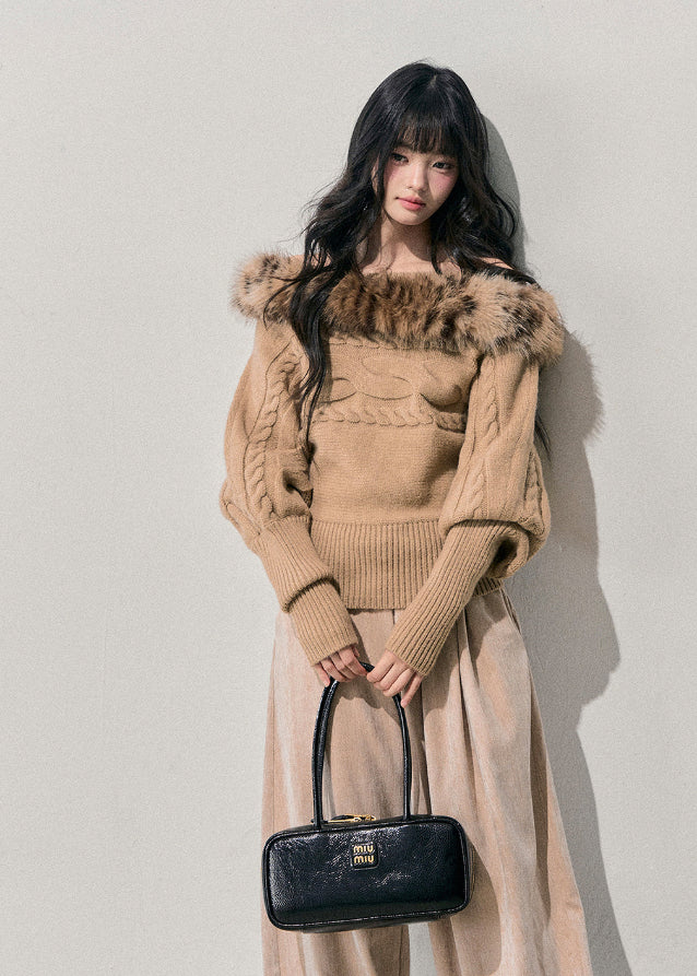 tea fragrance sweater, mohair off shoulder sweater, AOMALM winter top, French mohair knit, winter twist sweater, fluffy neckline sweater, faux fur trim knit, feminine winter outfit, asymmetrical knit top, Korean winter style, warm mohair sweater, off shoulder winter top, cozy feminine knitwear, soft mohair pullover, chic winter sweater, trendy Korean fashion top, elegant winter knit, women’s mohair blouse, romantic off shoulder sweater