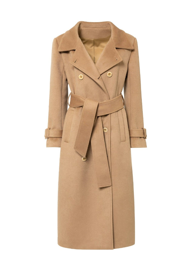 4muggle, camel trench coat, cape trench coat, British style long coat, women’s wool long trench, cape shoulder coat, tweed trench coat, autumn winter coat, elegant long jacket, detective coat style, classic camel wool coat, vintage British fashion, cape design outerwear, slim long coat women, stylish winter coat