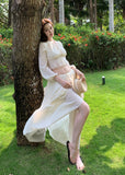 chiffon cake skirt, low rise maxi skirt, resort style skirt, tiered chiffon skirt, feminine Korean skirt, romantic summer skirt, draped long skirt, beach vacation skirt, airy summer skirt, soft chiffon maxi skirt, elegant resort outfit, flowing tiered skirt, Korean feminine fashion, vacation ready skirt, lightweight long skirt
