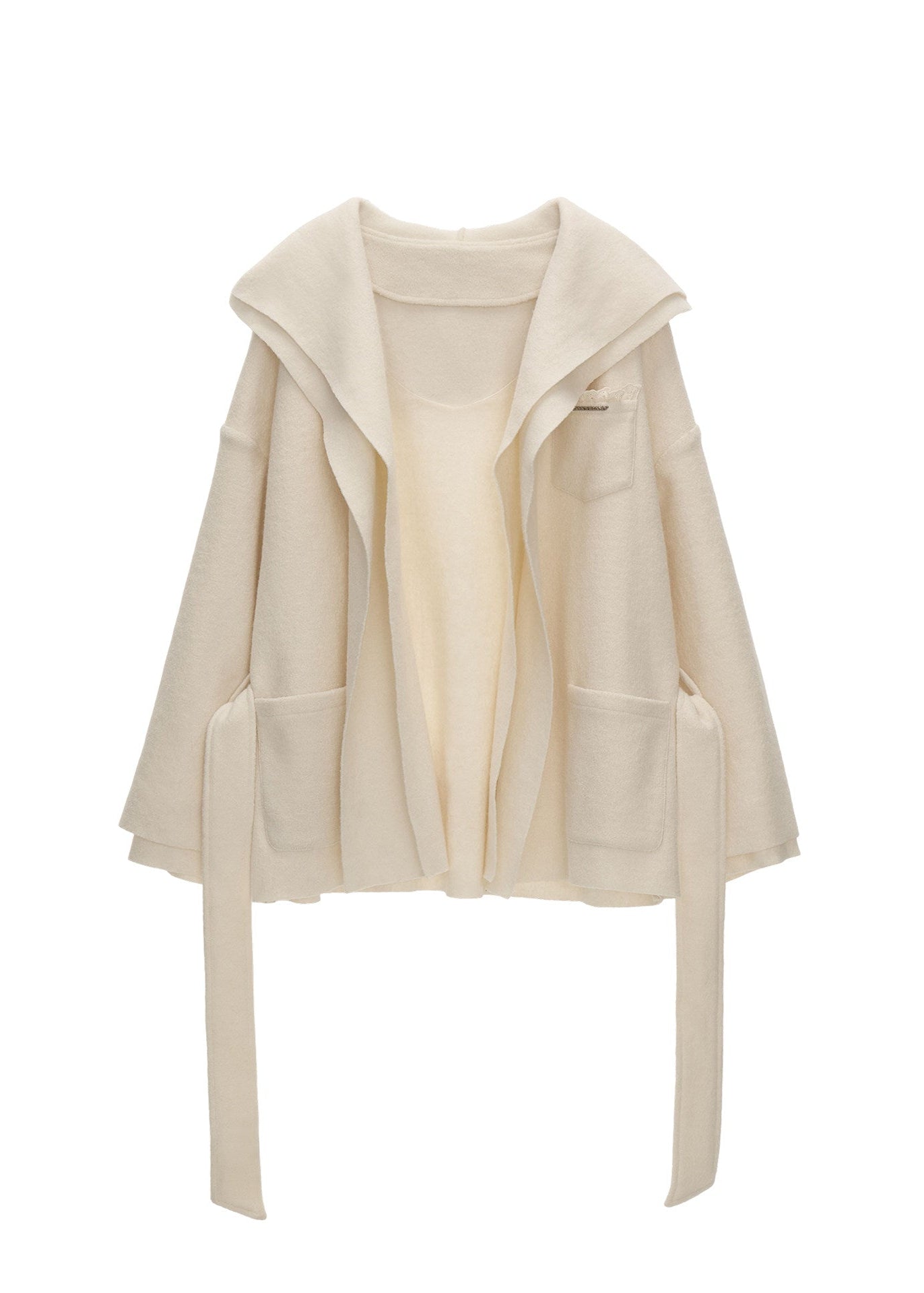 double layer coat women, oversized lapel jacket, y2k winter coat women, fluffy strap coat, high end women outerwear, foreign style jacket women, loose fit winter jacket, statement winter coat, trendy winter outerwear, mamc coat style, belted winter jacket, premium fashion coat women, modern street coat, layered design jacket, y2k fashion outerwear