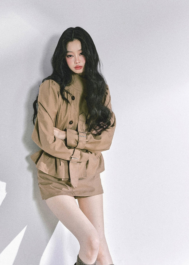 french hepburn suit set, korean two piece skirt suit, autumn peplum blazer set, belted blazer mini skirt, elegant korean outfit women, seoul chic fashion set, french inspired skirt suit, korean business chic outfit, hepburn korean office set, korean high end autumn fashion, korean modern lady outfit, classy two piece set for women, parisian blazer skirt set, kfashion blazer outfit, korean elegant matching set