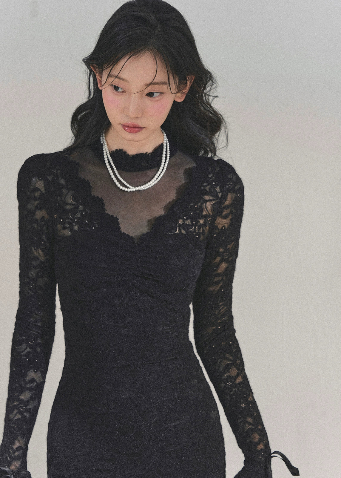 full moon lace dress, winter lace dress women, French lace bodycon dress, AOMALM dress, elegant black lace dress, sexy winter dress, long sleeve lace dress, V-neck lace dress, feminine holiday dress, ruched lace dress, slim bodycon dress winter, Korean feminine dress, date night lace dress, sexy black dress winter, lace flare sleeve dress, cold season party dress, winter outfit ideas women