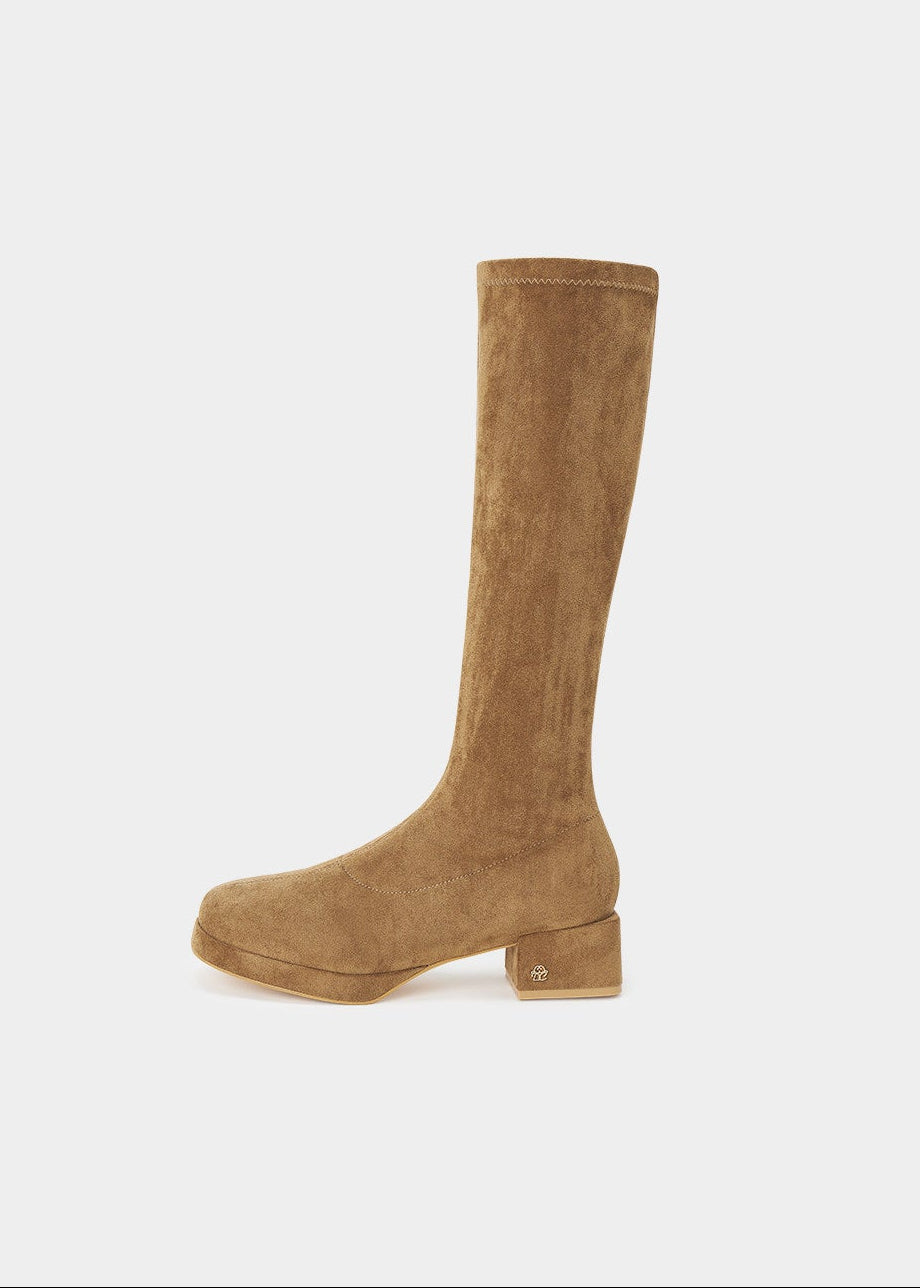 suede boots women, square toe boots, knee high boots women, korean fashion shoes, low heel boots, stretch boots women, slim fit boots, black knee boots, minimalist boots women, versatile winter shoes, elegant casual boots, modern feminine footwear, chic everyday boots, parisian style shoes, aesthetic fashion footwear, refined minimal boots, comfortable heeled boots, sleek silhouette boots, soft suede boots, wardrobe essential boots