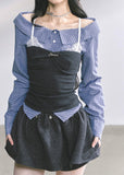 korean plaid lace top, fake two piece long sleeve shirt women, seoul preppy style top, korean fashion lace blouse, korean streetwear outfit women, hot girl korean fall top, korean university girl outfit, elegant plaid layered shirt, modern korean chic fashion, lace detail korean blouse, autumn preppy korean top, korean plaid shirt outfit, french korean style fashion, checkered long sleeve lace top, stylish korean office wear women