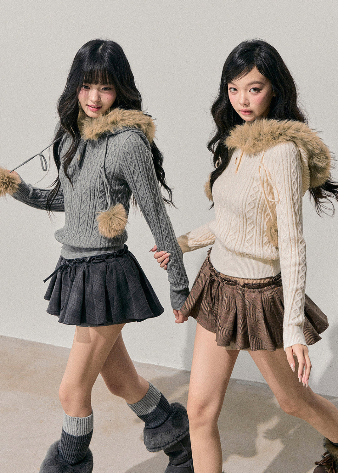 AOMALM knit sweater, Korean hooded sweater, winter cable knit top, plush hood knit, cropped winter sweater, feminine Korean style top, faux fur hood sweater, soft winter knitwear, cozy cable sweater women, Korean winter fashion, cropped knit hoodie, warm knit top women, soft girl winter sweater, aesthetic Korean knit, winter layering sweater, feminine hooded knit