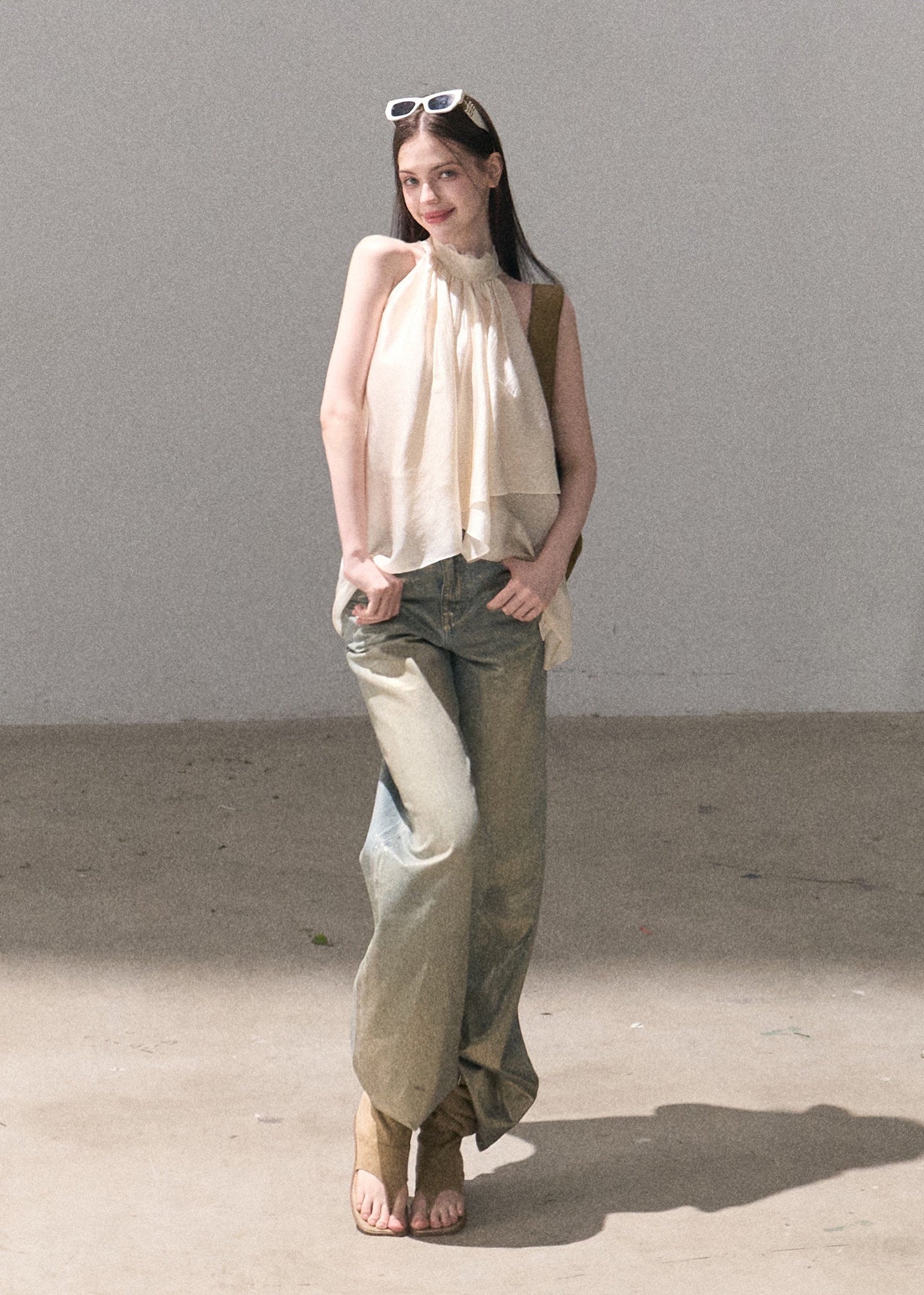 Metallic gradient denim pants in a relaxed fit