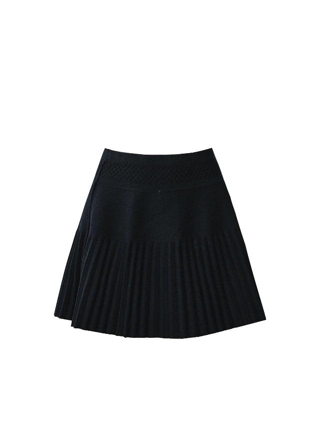 Fragileheart knit skirt set, black pleated two-piece, luxury Korean fashion, elegant autumn outfit, quiet luxury womenswear, pastel noir aesthetic, V-neck cardigan set, modern feminine K-fashion, minimalist ribbed knit, poetic fashion 2025, romantic fall outfit, delicate Korean style, sophisticated knitwear set, graceful pleated skirt look
