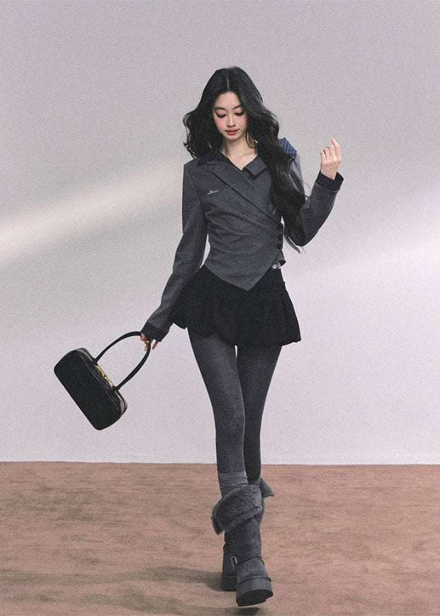 fake two piece polo top, plaid collar long sleeve shirt, schoolgirl style top women, autumn slim fit polo, wrap design knit top women, academia plaid shirt, fw25 preppy top, waist slimming shirt women, australian preppy outfit
