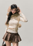 AOMALM knit sweater, Korean hooded sweater, winter cable knit top, plush hood knit, cropped winter sweater, feminine Korean style top, faux fur hood sweater, soft winter knitwear, cozy cable sweater women, Korean winter fashion, cropped knit hoodie, warm knit top women, soft girl winter sweater, aesthetic Korean knit, winter layering sweater, feminine hooded knit
