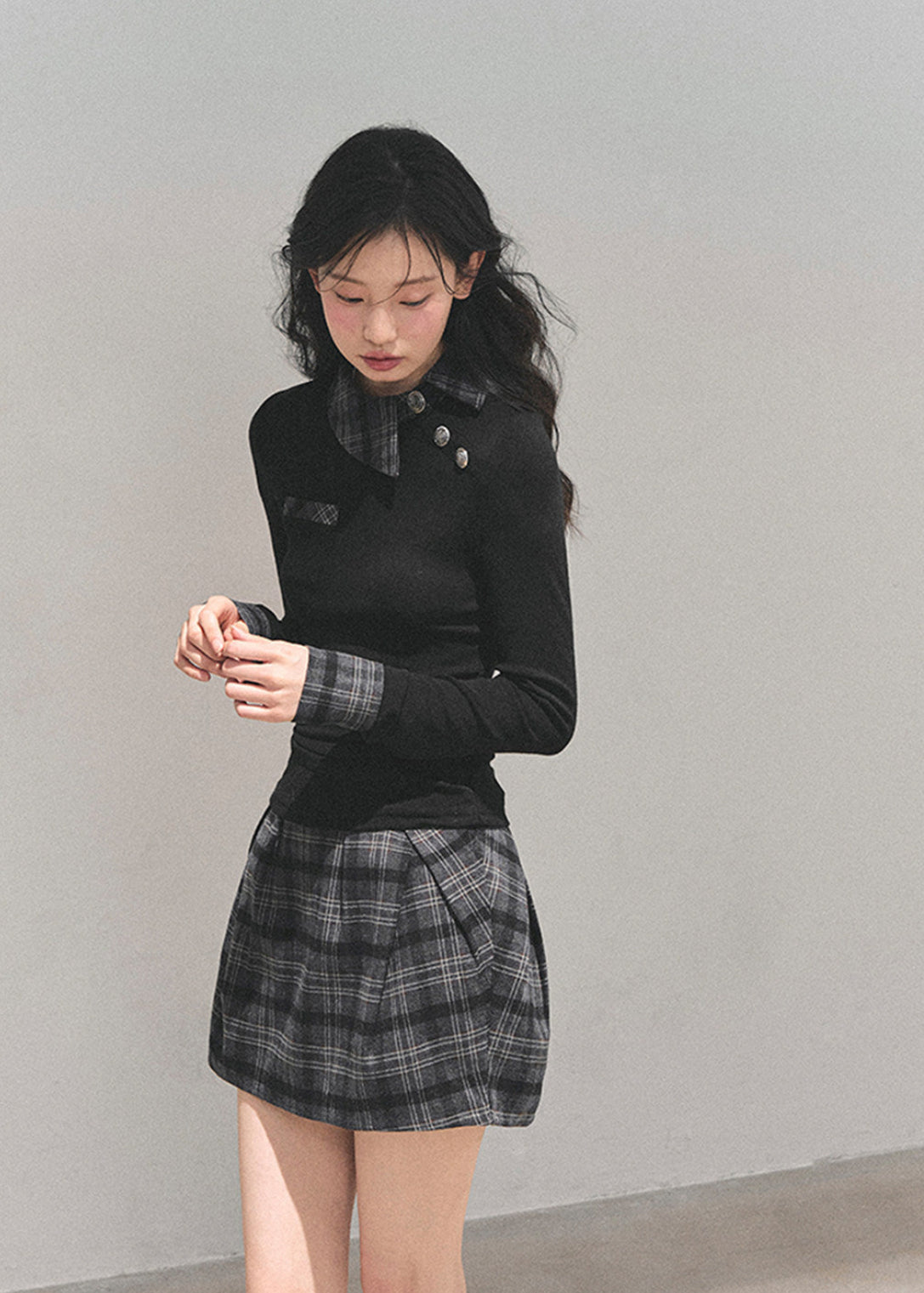 AOMALM knit set, Korean two piece outfit, women winter skirt set, knit top mini skirt set, feminine Korean style, plaid mini skirt women, winter knit outfit, slim fit knit top, Korean fashion women, soft feminine outfit, preppy knit set, winter mini skirt set, elegant Korean clothing, cute winter outfit women, aesthetic Korean set, fall winter knitwear
