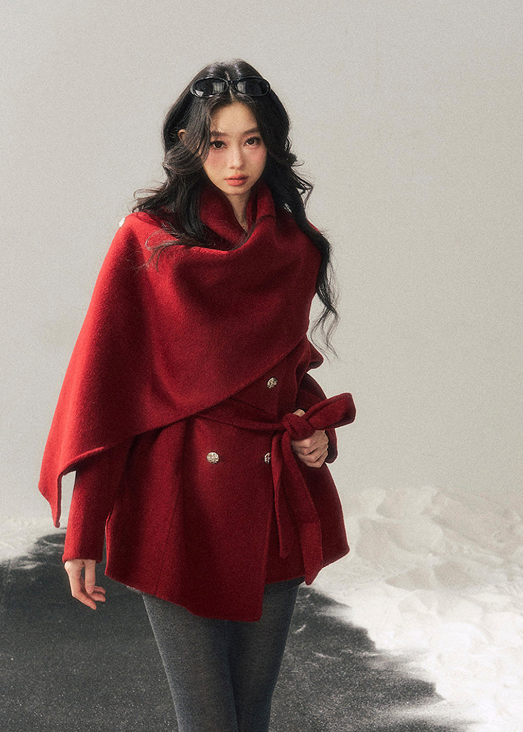 winter wool coat, reversible wool coat, Korean style coat, AOMALM coat, tartan wrap coat, plaid winter jacket, feminine winter coat, wool cape coat, oversized shawl coat, Korean fashion outerwear, winter wrap coat, reversible tartan jacket, warm wool jacket, elegant winter coat, aesthetic Korean outfit, winter fashion women, wool blend coat, Korean girl style coat, trendy winter coat women, autumn winter outerwear