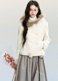 Fragileheart wool coat, cropped fur collar jacket, luxury Korean fashion, quiet luxury womenswear, beige tweed coat, pastel noir aesthetic, elegant winter outfit, short wool coat, K-fashion 2025, feminine outerwear, belted cropped jacket, modern Korean coat, soft winter fashion, sophisticated neutral outerwear
