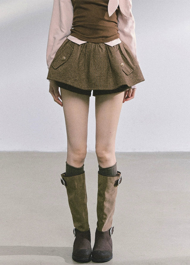 korean skirt, plaid mini skort, trendy bubble skirt, street style skirt, high waist mini skirt, puff skirt women, kfashion skirt, soft girl mini skirt, korean american style clothes, fall winter mini skirt
