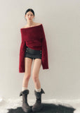 AOMALM sweater, one shoulder knit sweater, red cropped sweater women, twist knit top women, Korean aesthetic knit, American style sweater, winter cropped knit top, feminine off shoulder sweater, cozy winter knit women, stylish winter top