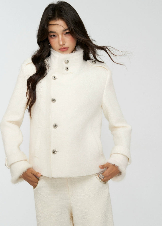 white wool jacket, draped scarf collar coat, 4muggle stylish winter coat, cropped woolen jacket women, elegant white winter top, luxury chic outerwear, autumn winter wool coat, pure white fashion coat, modern scarf neck jacket, classy winter city girl look, refined wool jacket woman, stylish winter outfit, warm chic cropped coat