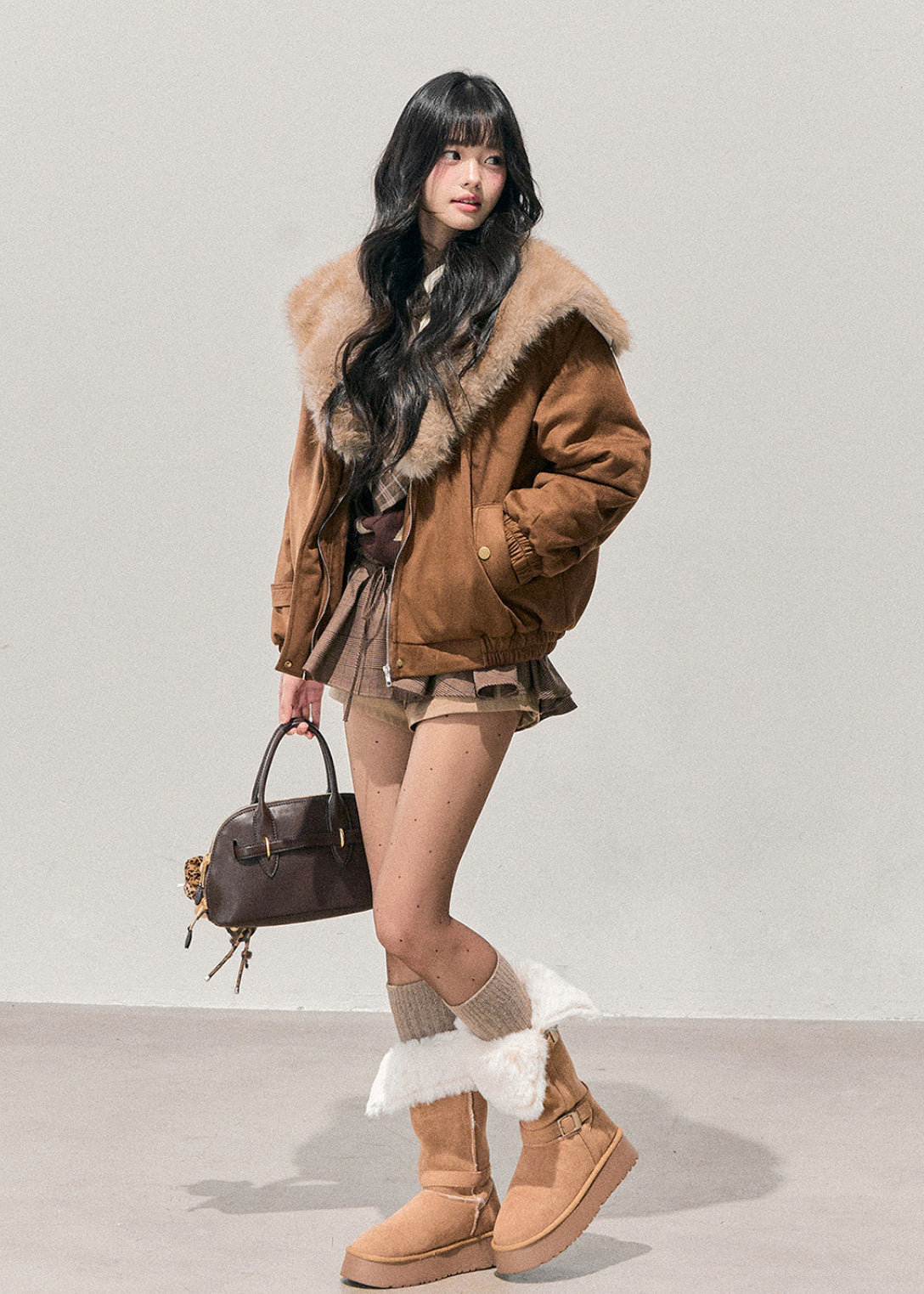 AOMALM jacket, Maillard padded jacket, women winter jacket, plush fur collar jacket, Korean feminine jacket, soft winter outerwear, short padded jacket women, cozy winter jacket, sweet style jacket, faux fur trim coat, warm cotton jacket women, Korean fashion winter, elegant winter jacket, feminine puffer jacket, Maillard color coat, winter warm top