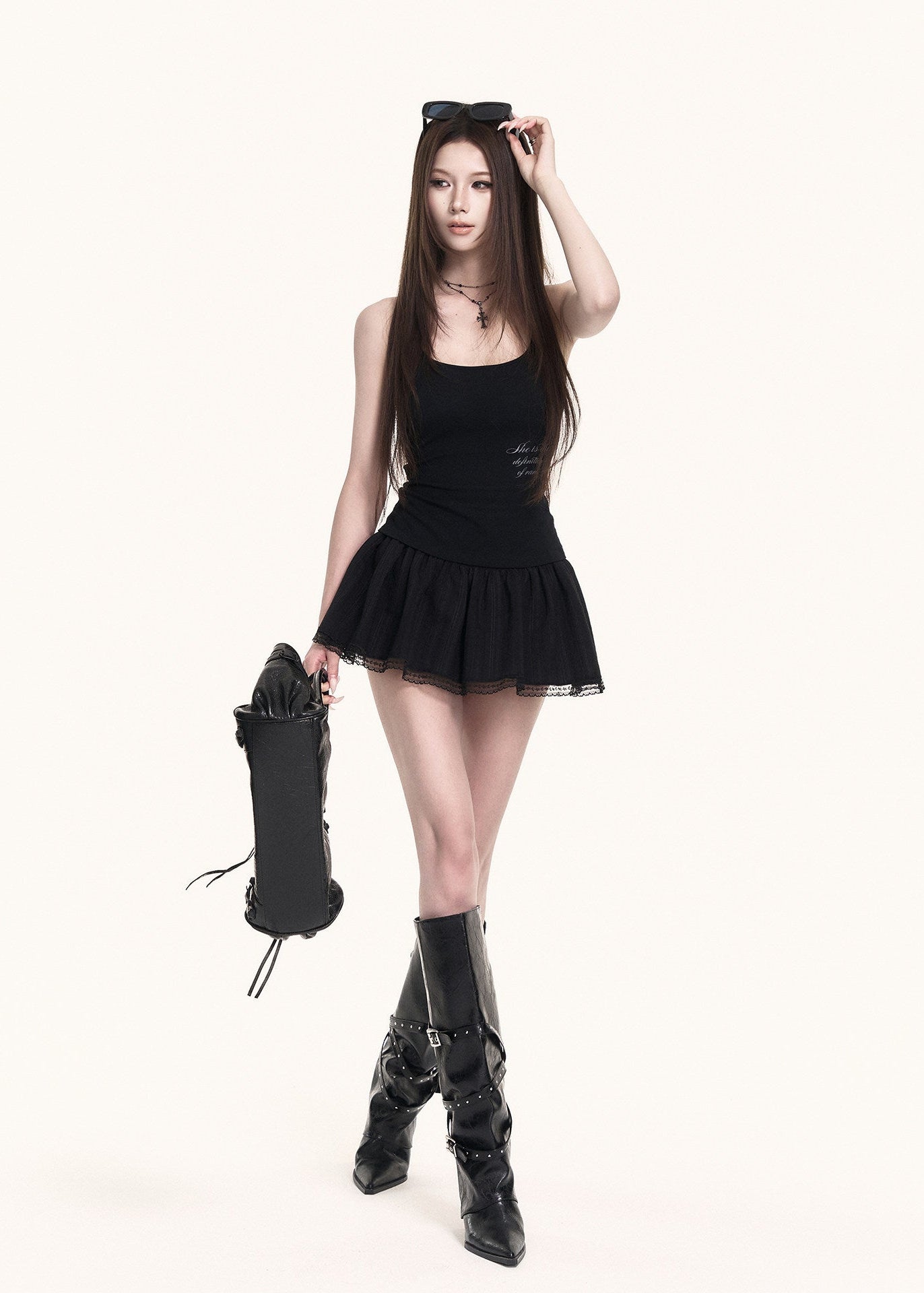 Mini skirt set with a fitted button-front shirt