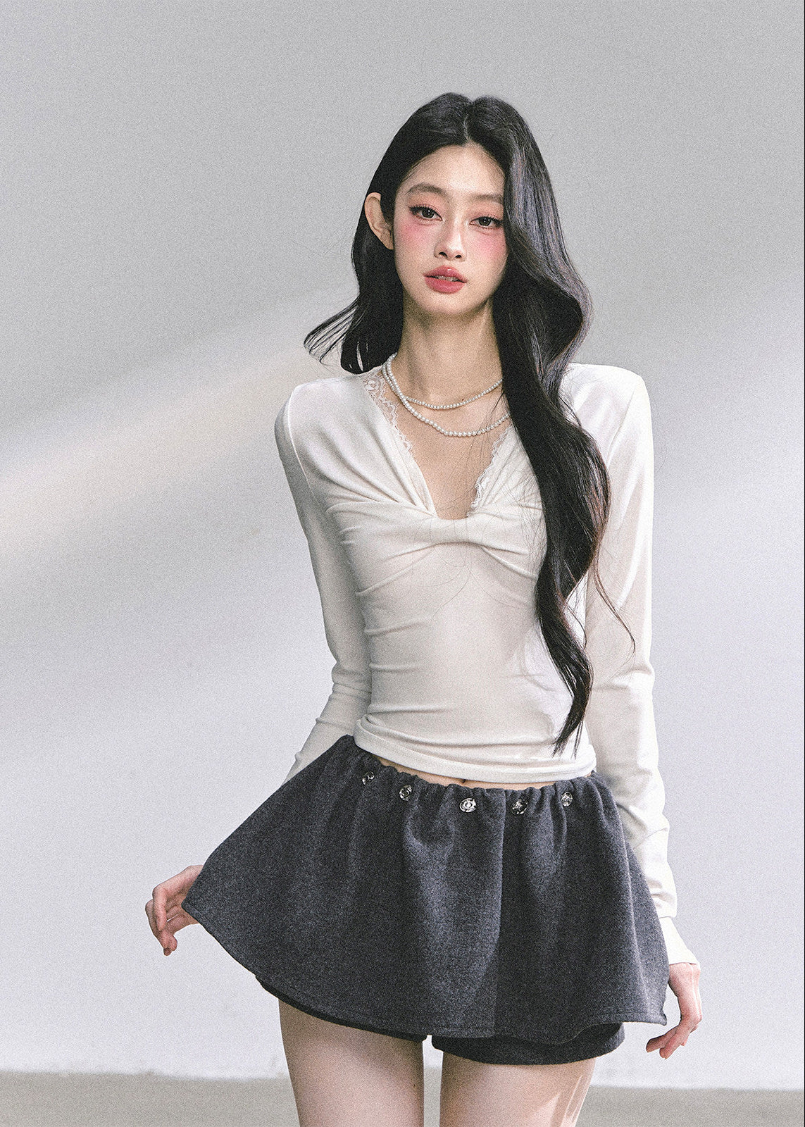 AOMALM lace top, long sleeve V-neck top women, slimming lace T-shirt, Korean feminine top, hot girl long sleeve top, autumn slim fit top, lace detail shirt women, soft stretch long sleeve, elegant V-neck top, Korean aesthetic clothing, fitted women’s top, lightweight fall top, feminine lace blouse, layering long sleeve top