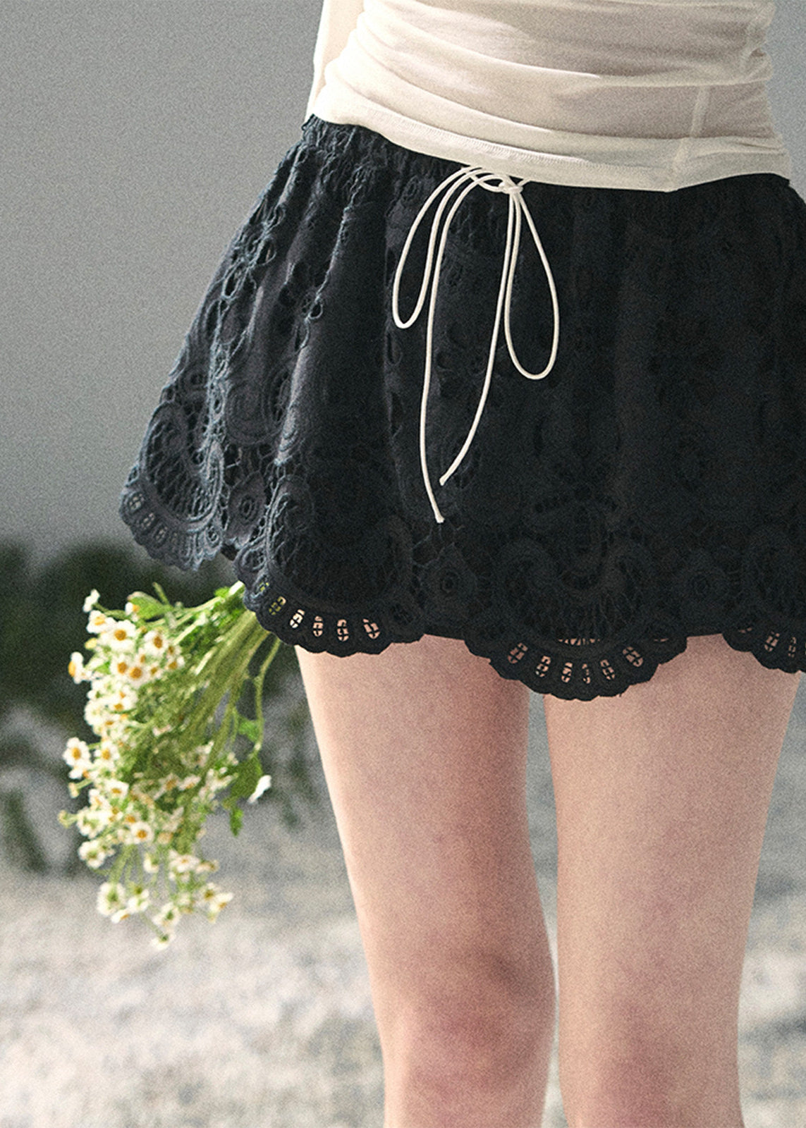 aomalm skirt, openwork mini skirt, floral lace skirt, french style mini skirt, feminine korean skirt, cotton summer skirt, puff mini skirt, embroidered mini skirt, romantic summer skirt, scalloped hem skirt, cute korean outfit, flower cutwork skirt