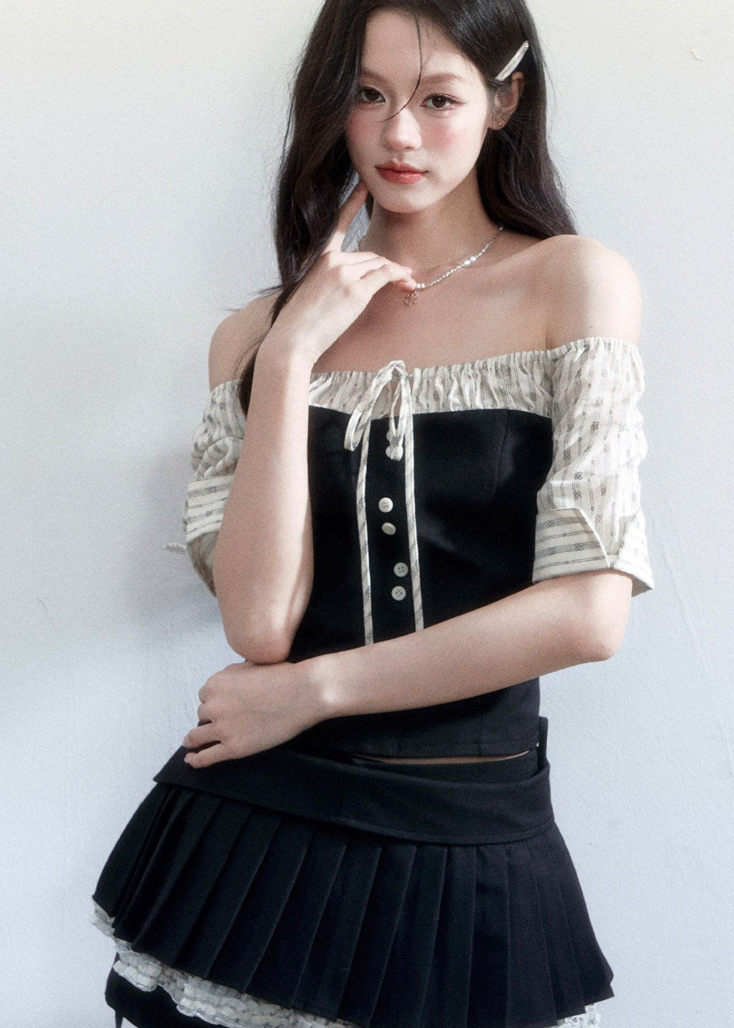 spring brunch outfit, brunch outfit ideas, off shoulder top women, jacquard blouse women, korean feminine top, coquette outfit, soft girl outfit, aesthetic fashion top, feminine korean fashion, cute spring outfit, romantic casual outfit, date outfit women, lightweight summer top, stylish blouse women, soft aesthetic clothing, everyday outfit women, delicate feminine top, korean style blouse, trendy spring top, outfit ideas spring

