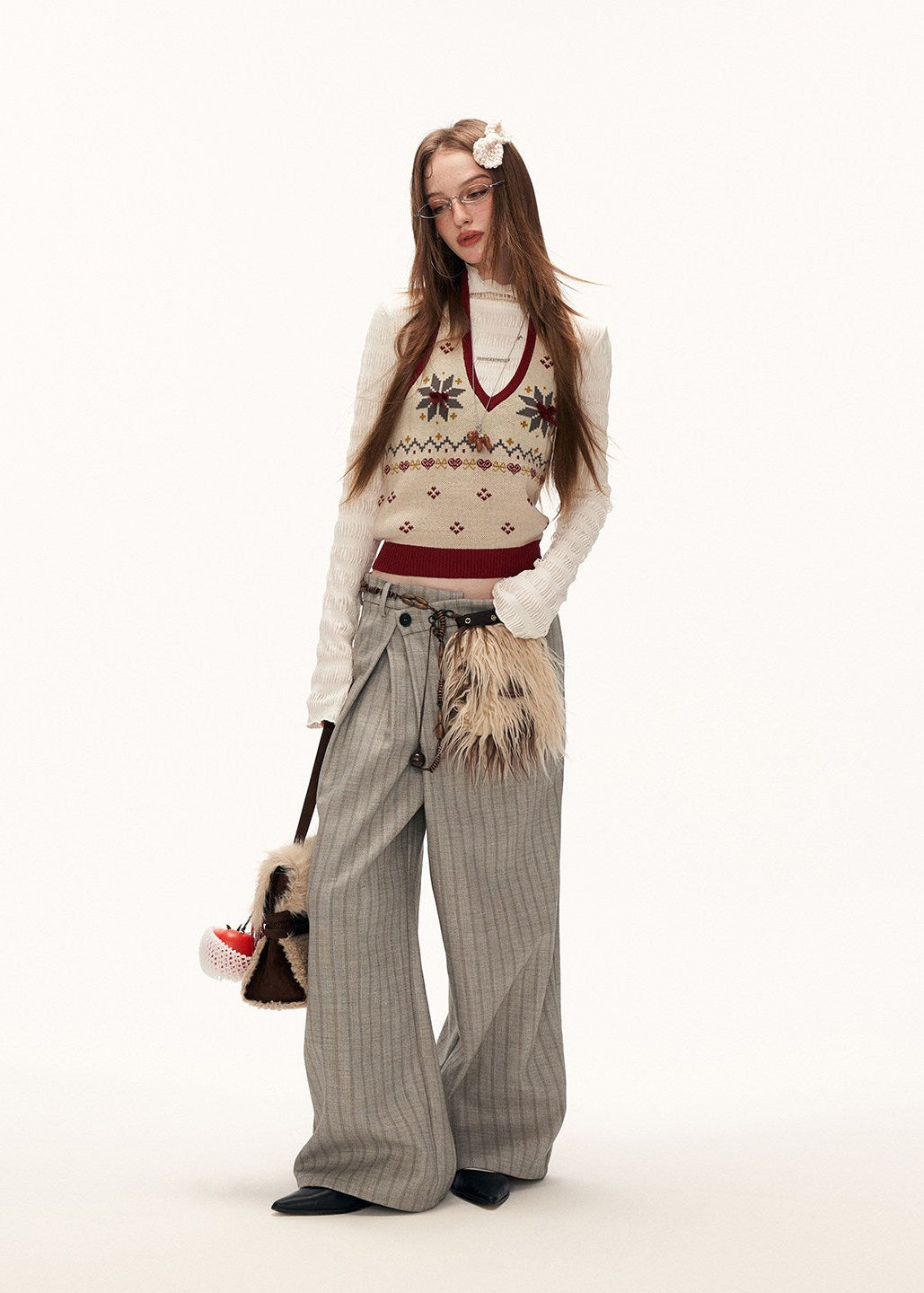 striped trousers women, deconstructed pleated pants, y2k straight leg pants, loose fit gray trousers, street tailored pants women, high waist striped pants, autumn winter trousers women, modern street pants, wide leg striped pants, fashion casual trousers, trendy women pants, mamc pants style, high end street trousers, relaxed fit pleated pants, y2k fashion bottoms