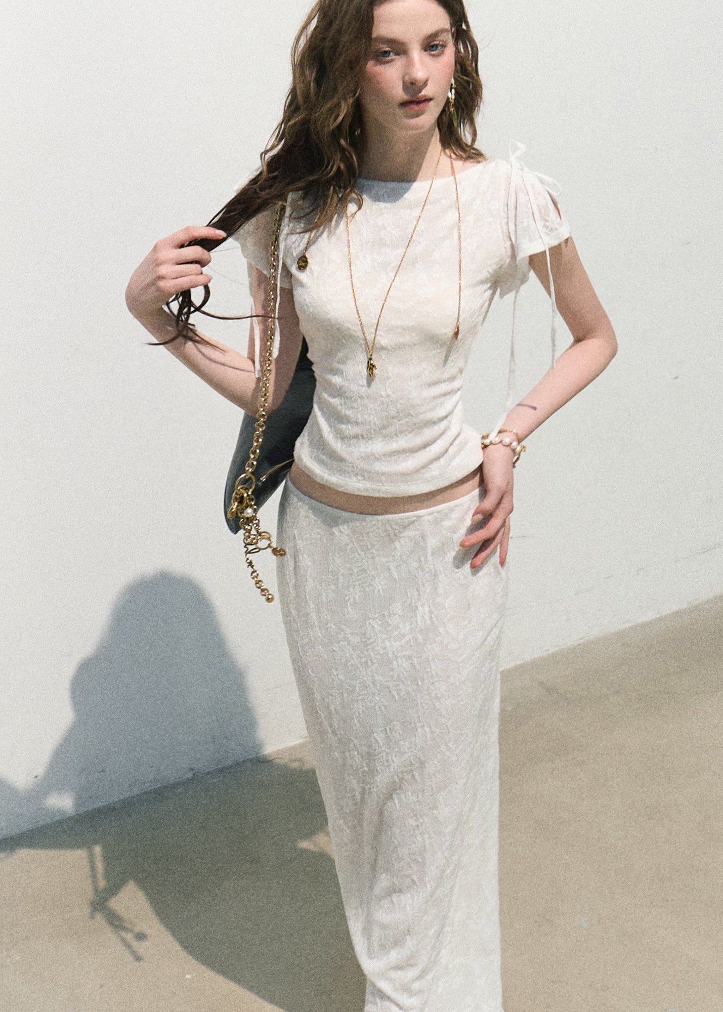 oakmoo top, jacquard short sleeve top, white slim top, korean minimal fashion, waist skimming t-shirt, textured summer top, feminine white top, vintage jacquard top, soft summer blouse, quiet luxury casual top, slim fit summer top, korean summer outfit