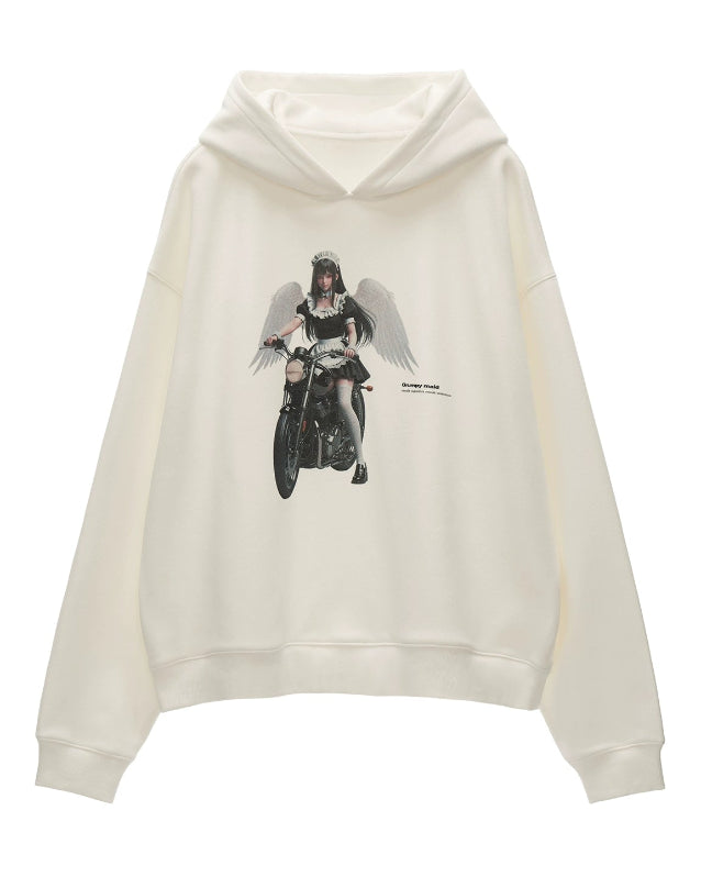 grumpy maid hoodie women, creative graphic sweatshirt, oversized white hoodie streetwear, fall winter 2025 hoodie women, lazy fashion casual jacket, korean street graphic hoodie, funny print sweatshirt women, artistic oversized hoodie outfit, nowa tokyo street casual fashion
