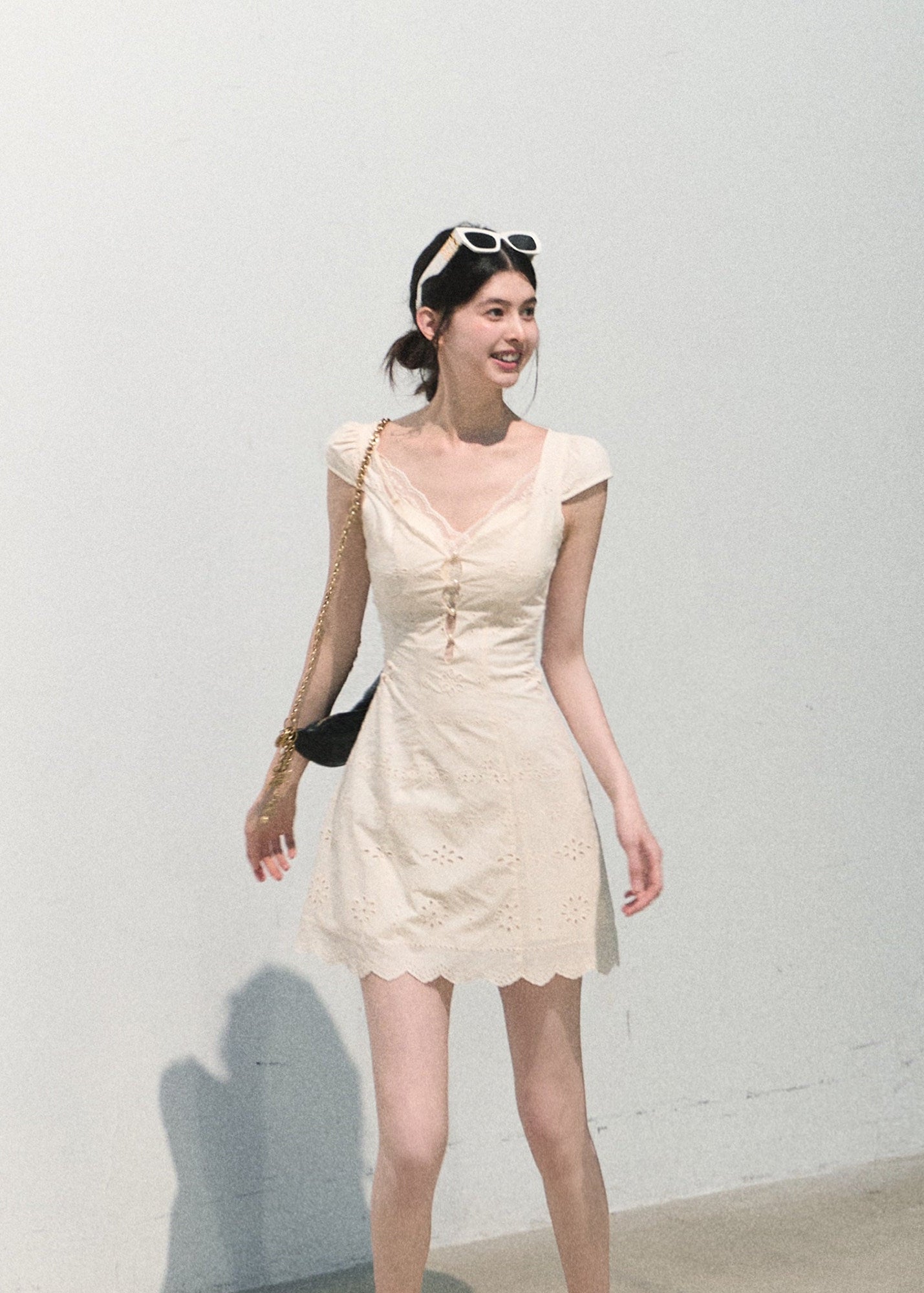 oakmoo dress, white cotton dress, lace patchwork dress, french lace dress, korean minimal dress, waist cinching dress, white summer dress, short white dress, long white dress, romantic summer dress, feminine vacation dress, cotton lace dress