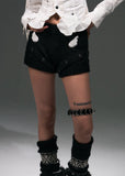 knit wool shorts women, wing detail shorts, edgy mini shorts, punk knit bottoms, alternative fashion shorts, dark streetwear women, frustration garden shorts, gothic knit shorts, rebellious women clothing, statement mini bottoms, industrial street style shorts, edgy winter shorts, punk luxury knitwear, experimental fashion bottoms, avant-garde women shorts