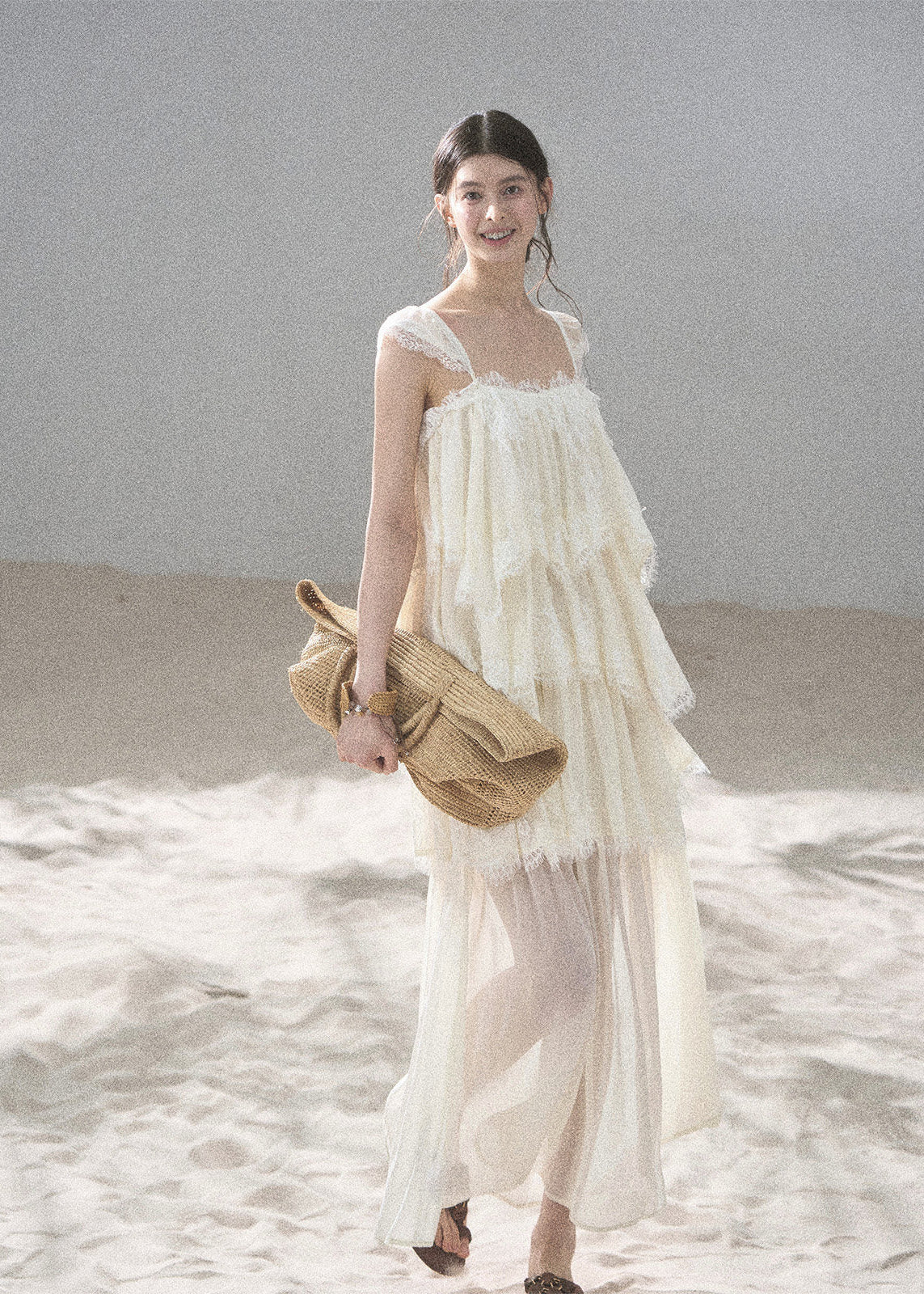 aomalm top, lace mesh top, french lace blouse, irregular lace top, korean feminine top, summer chiffon top, sheer lace blouse, resort summer top, romantic mesh top, feminine korean fashion, sea breeze top, lightweight lace t-shirt