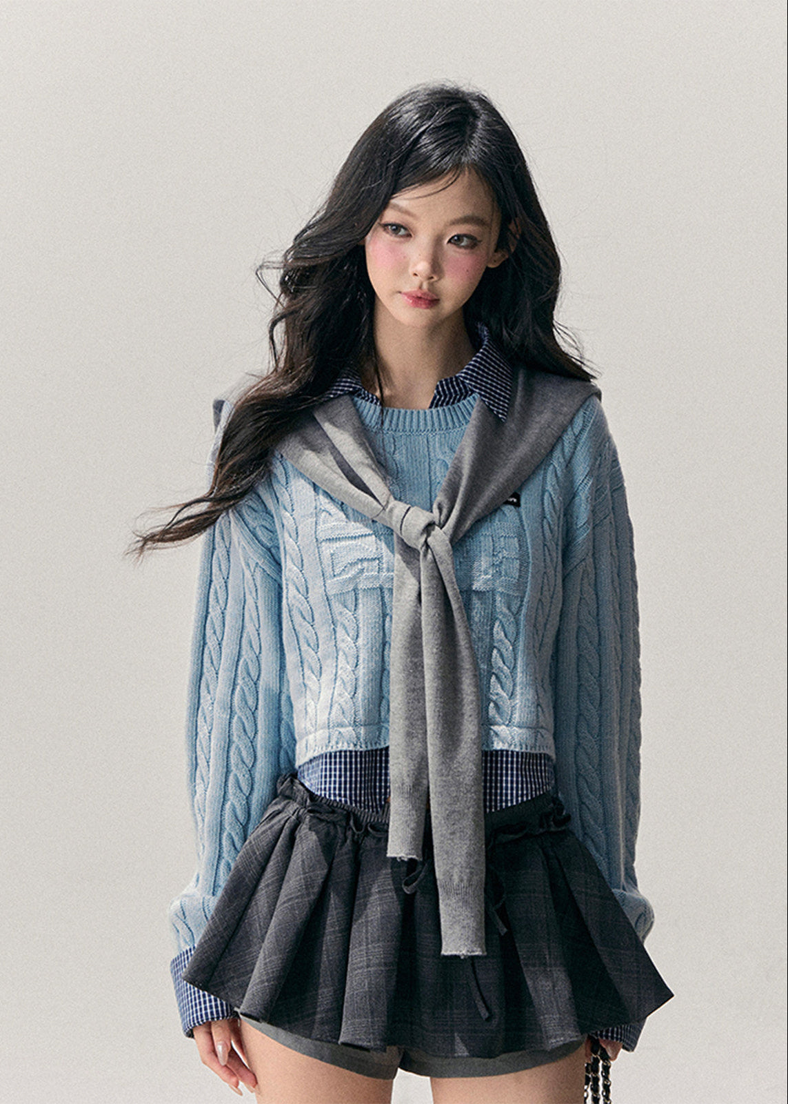 AOMALM knit top, Korean style sweater, faux layered knit, polo collar sweater, plaid collar top, women winter knitwear, soft feminine sweater, preppy Korean top, fall winter sweater women, slim knit top, casual Korean fashion, layered look sweater, aesthetic knit top, women long sleeve knit, Korean preppy style, everyday knitwear, soft wool touch sweater