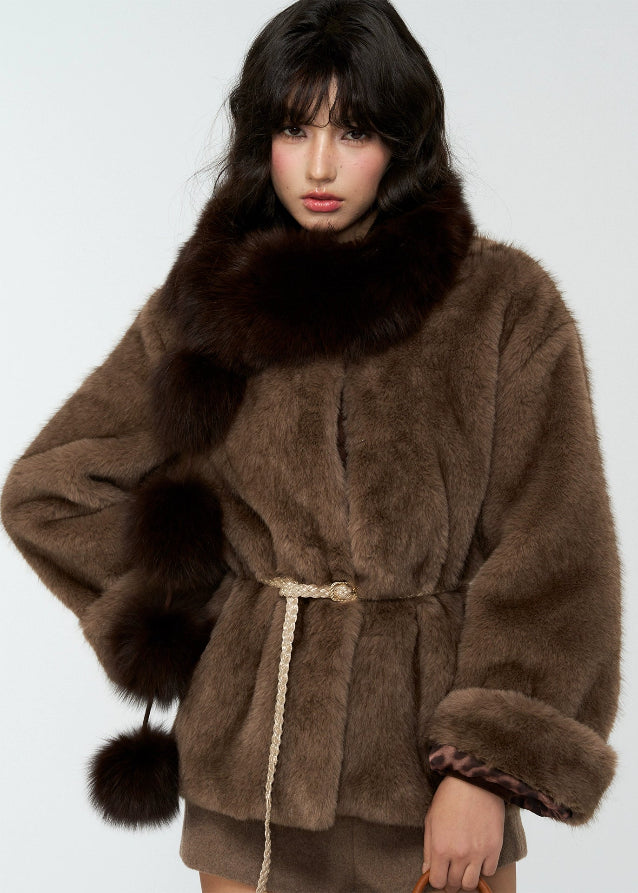 4muggle, fox fur scarf, real fur pom scarf, winter warm neck wrap, luxurious fur stole, fluffy pom pom scarf, Korean fashion winter accessories, stylish winter scarf, elegant fur collar, autumn winter outfit, warm cozy accessory, chic women’s scarf, winter luxury style, fox fur puffs, 2025 winter fashion trend