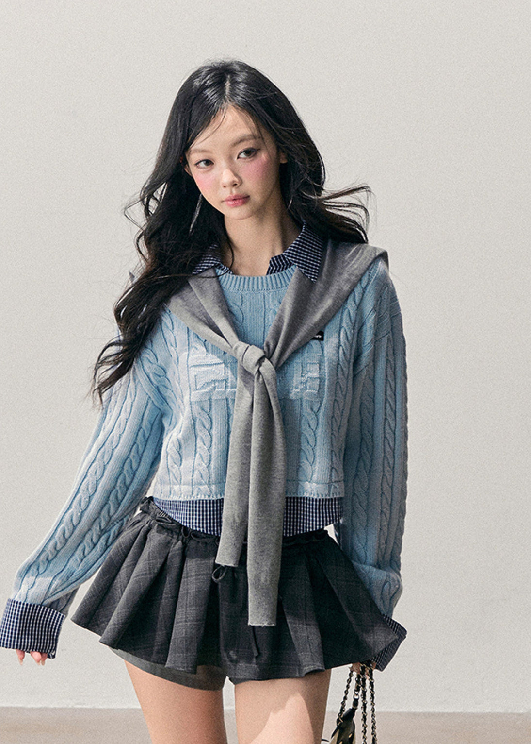 AOMALM knit top, Korean style sweater, faux layered knit, polo collar sweater, plaid collar top, women winter knitwear, soft feminine sweater, preppy Korean top, fall winter sweater women, slim knit top, casual Korean fashion, layered look sweater, aesthetic knit top, women long sleeve knit, Korean preppy style, everyday knitwear, soft wool touch sweater