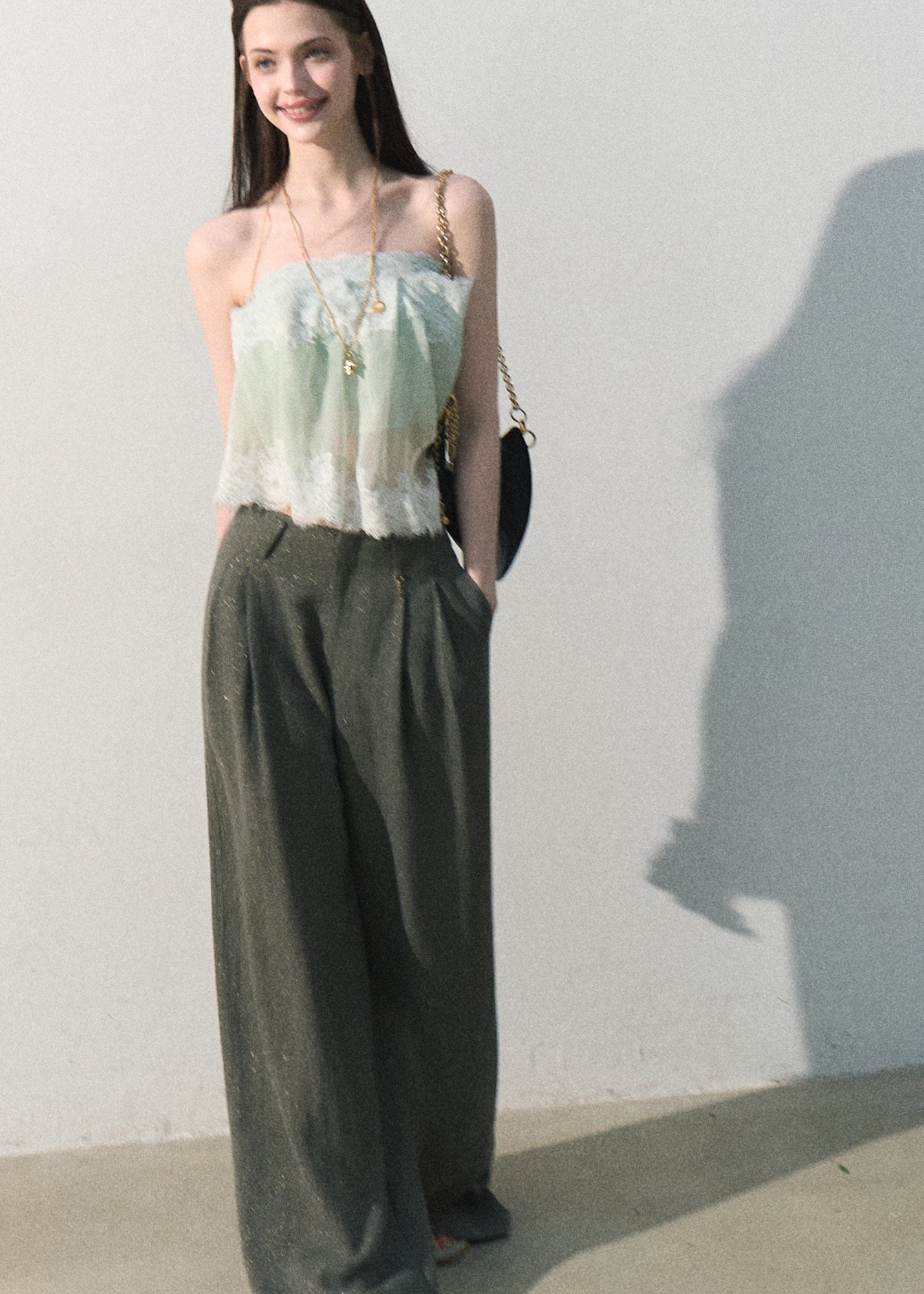 Linen blend summer trousers with soft drape and wide leg silhouette