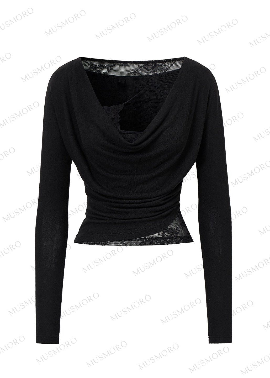 Elegant draped neck top styled with black wide-leg denim jeans